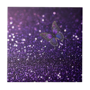 Betoverende elegantie: de Paarse Sparkle Butterfly Tegeltje