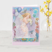 Betoverende feeërieke violette verjaardagsgroet kaart (Gele Bloem)