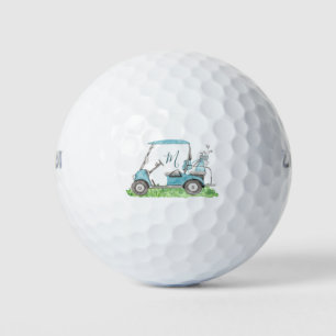 Betoverende Golfkarretje Blauw Monogram Waterverf Golfballen