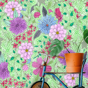 Betoverende Groen Roze Paarse Blauwe Tuin Bloeit Behang