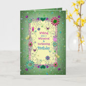 Betoverende Groene/ Gele Verjaardag, Vrouw Kaart (Gele Bloem)