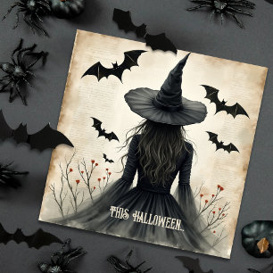Betoverende Halloween Witch Flat Wenskaart Feestdagenkaart