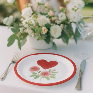 Betoverende Hart en Roze Rozen Valentijnsdag Papieren Bordje