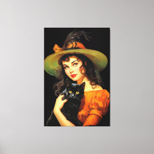 betoverende heks Halloween Pin-Up Art Canvas Afdruk