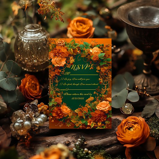 Betoverende Herfst Bloemstuk RSVP Trouwkaart Kaartje