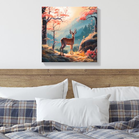 Betoverende herten Forest Scene Design Canvas Afdruk (Insitu (Slaapkamer))