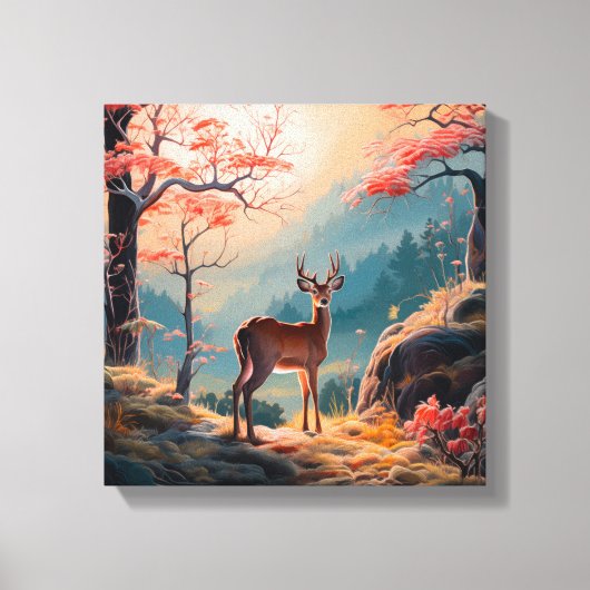 Betoverende herten Forest Scene Design Canvas Afdruk (Voorkant)