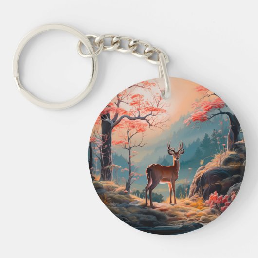 Betoverende herten Forest Scene Design Sleutelhanger (Voorkant)