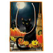 Betoverende Maanverlichte Zwarte Herfstkat Pompoen Medium Cadeauzakje (Voorkant)