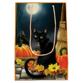 Betoverende Maanverlichte Zwarte Herfstkat Pompoen Medium Cadeauzakje (Achterkant)