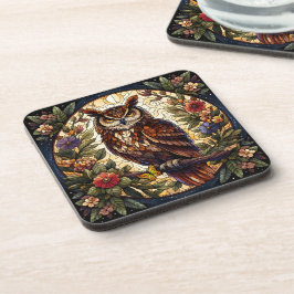 Betoverende Nocturnal Owl Glas in lood Art Bier Onderzetter