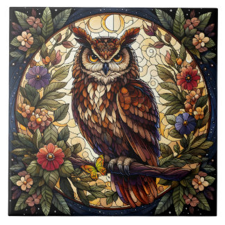 Betoverende Nocturnal Owl Glas in lood Art Tegeltje