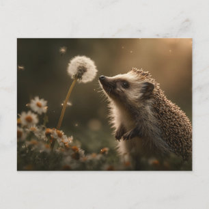 "Betoverende ontmoeting" Egel en Paardenbloem Briefkaart