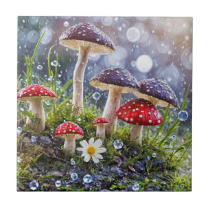 Betoverende paddestoelen Rain Fantasy Fun Forest Tegeltje