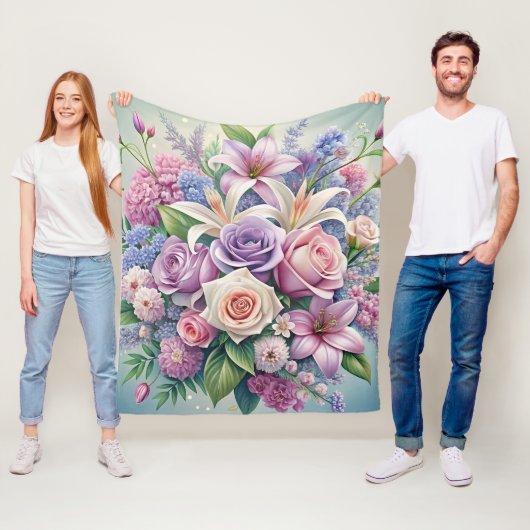 Betoverende pastel bloemenfleece deken (In situ)