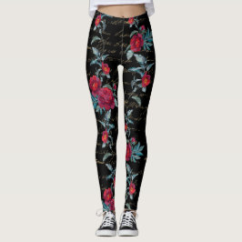 Betoverende pioen zwart bloemmotief - Leggings