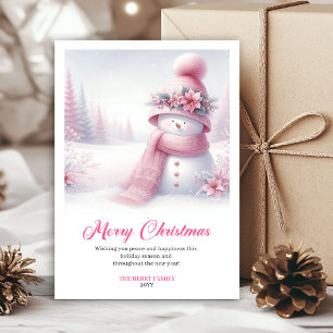Betoverende roze sneeuwman Kerst kinderkaart digit Feestdagenkaart