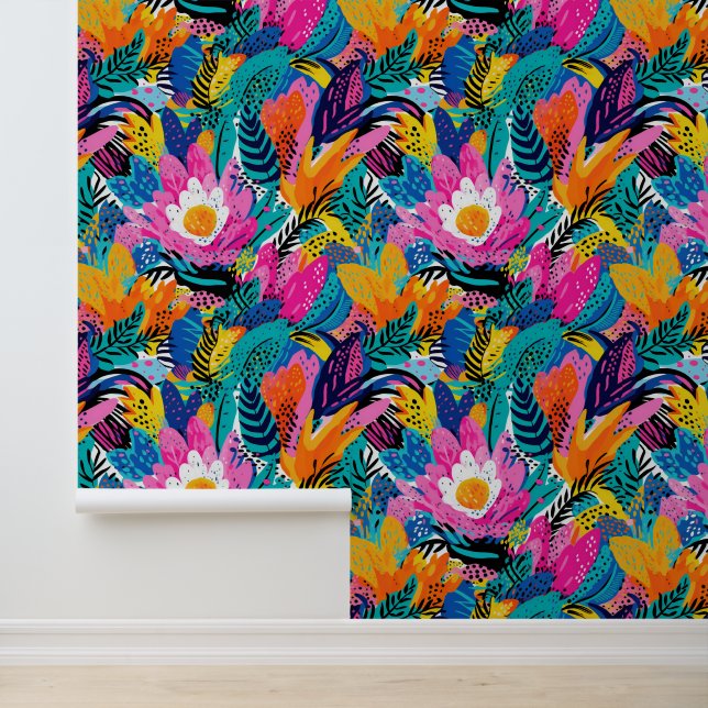 Betoverende tuin met roze bloem behang (Applicatie)