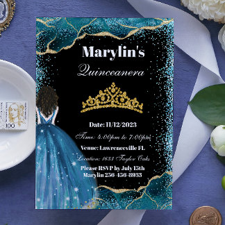 Betoverende Turquoise Glitter Prinses Quinceanera Kaart