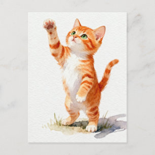 Betoverende Waterverf Oranje Tabby Poesje dat Reik Briefkaart