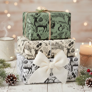 Betoverende Winter Forest Dieren Xmas Hand-getrokk Inpakpapier Vel