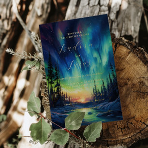 betoverende winter Noorderlicht bruiloft Folie Uitnodiging