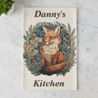 Betoverende Woodland Fox met aangepaste naam Theedoek