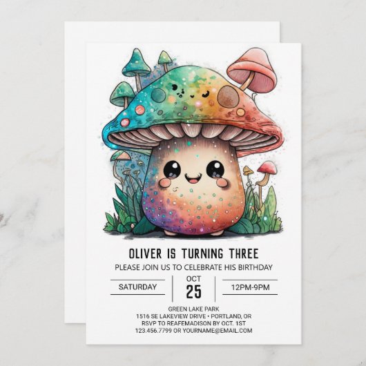 Betoverende Woodland Mushroom Verjaardag Kaart (Voorkant / Achterkant)