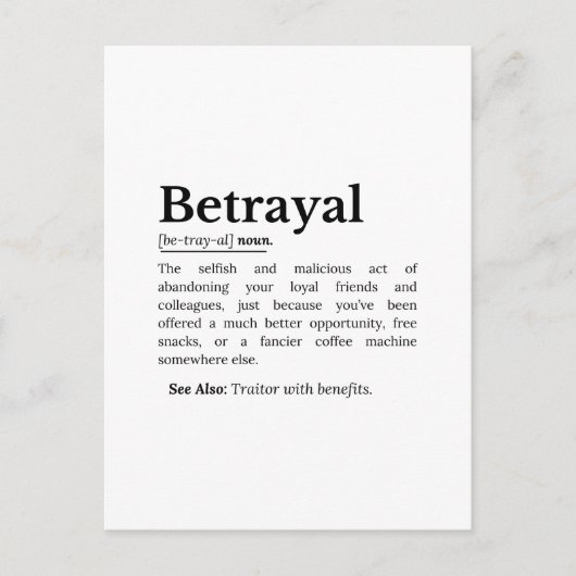 Betrayal Definition Funny Version Briefkaart (Voorkant)