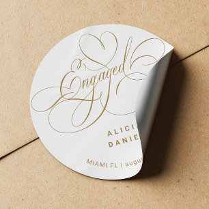 Betrokken elegante gouden verlovingsfeest ronde sticker