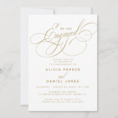 Betrokken elegante wit gouden foto verlovingsfeest kaart (Voorkant)