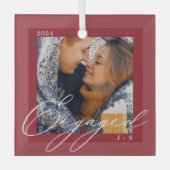 Betrokken moderne script koppels foto & monogram glas ornament (Voorkant)