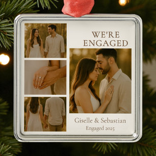 Betrokken Verloving Collage 4 Foto Kerst Metalen Ornament