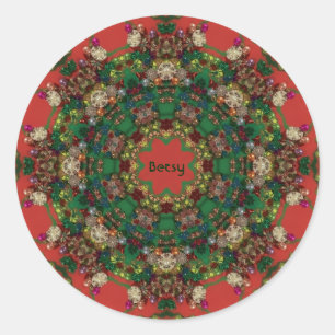 BETSY ~ CHRISTMAS ~ Yellow Green Red ~ Ronde Sticker