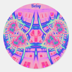 BETSY ~ Pink Blue en Green BRIGHT FUN! ~ Ronde Sticker