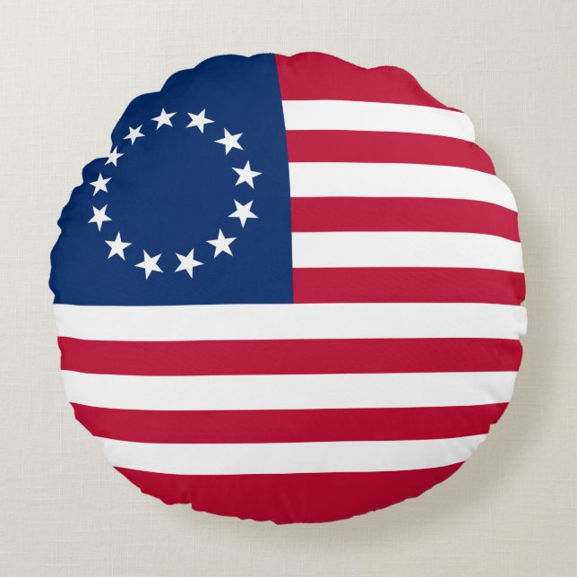Betsy Ross American Flag Rond Kussen (Voorkant)