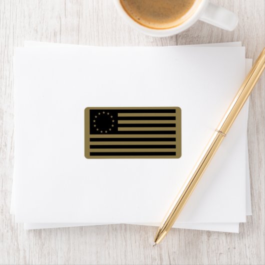 Betsy Ross Flag, Black Line Art Etiket (Insitu)