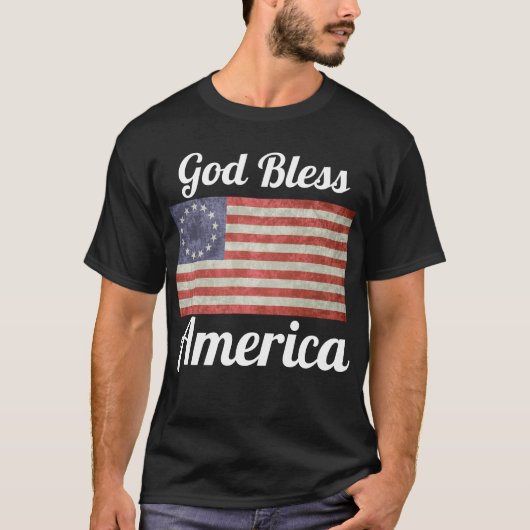 Betsy Ross Vlag God zegene Amerika T-Shirt (Voorkant)