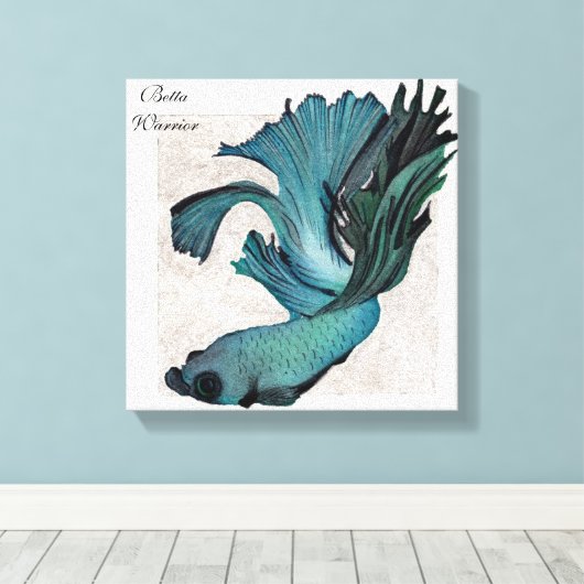 Betta Fighting Fish in Blauwgroen Green Blue Canva Canvas Afdruk (Insitu (Houten vloer))