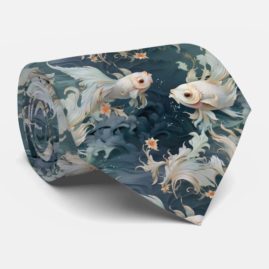 Betta Fish Blauw Wit Stropdas (Opgerold)