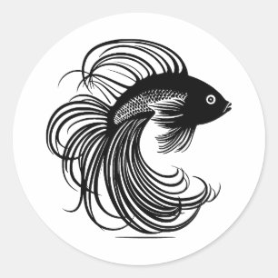Betta Fish in minimalistisch zwart-wit Ronde Sticker