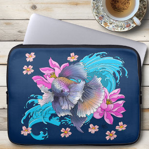 Betta Siamese kempvis Lotusgolven Blauw Laptop Sleeve