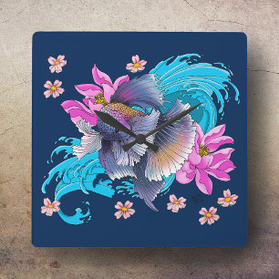 Betta Siamese kempvis Lotusgolven Blauw Vierkante Klok