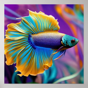 Betta Vissen, blauw goud paars Poster