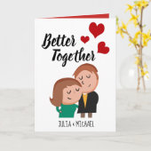 Better Together Cartoon Couple Hearts Kaart (Gele Bloem)