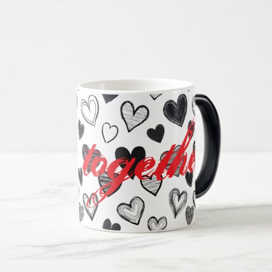 "Better Together" grillige Doodle Art Hand geteken Magische Mok (Voorkant rechts)