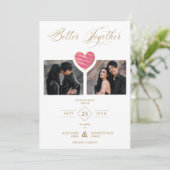 Better Together Quote Hot Pink Heart 2 Photos Save The Date (Staand voorkant)