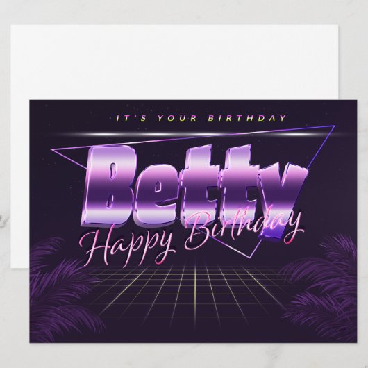 Betty Name Prénom lila retro Carte Anniversaire (Devant / Derrière)