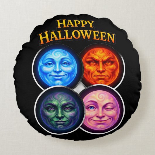 Between four elements, moon faces festive Gothic g Rond Kussen (Voorkant)