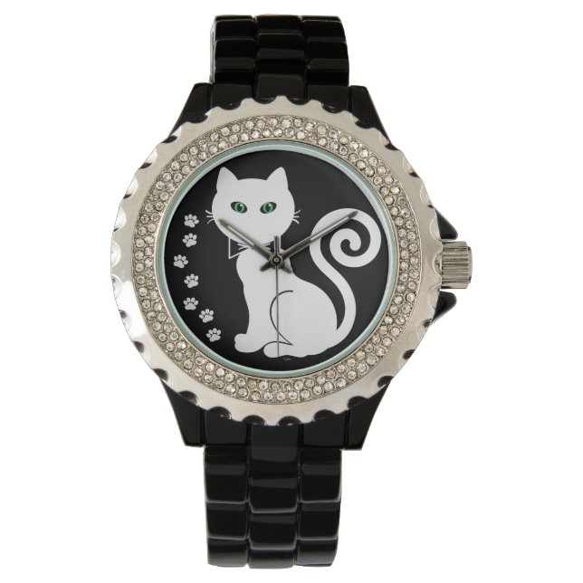 Beug Stropdas Kat (wit) Kijk uit Horloge (Voorkant)